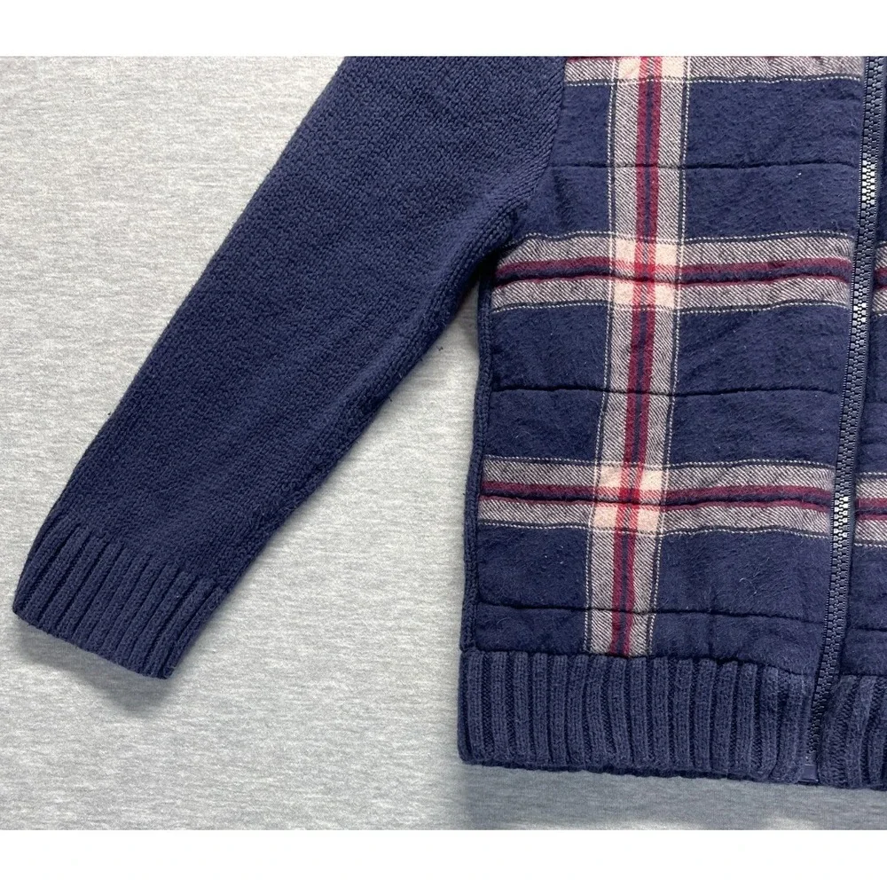 Cat & Jack Sweater Jacket Boys 4T Navy Blue Plaid Preppy Mock Neck Full Zip